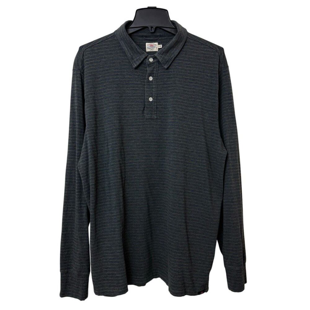 Faherty Long Sleeve Polo Shirt XL Striped Pima Modal Soft Knit